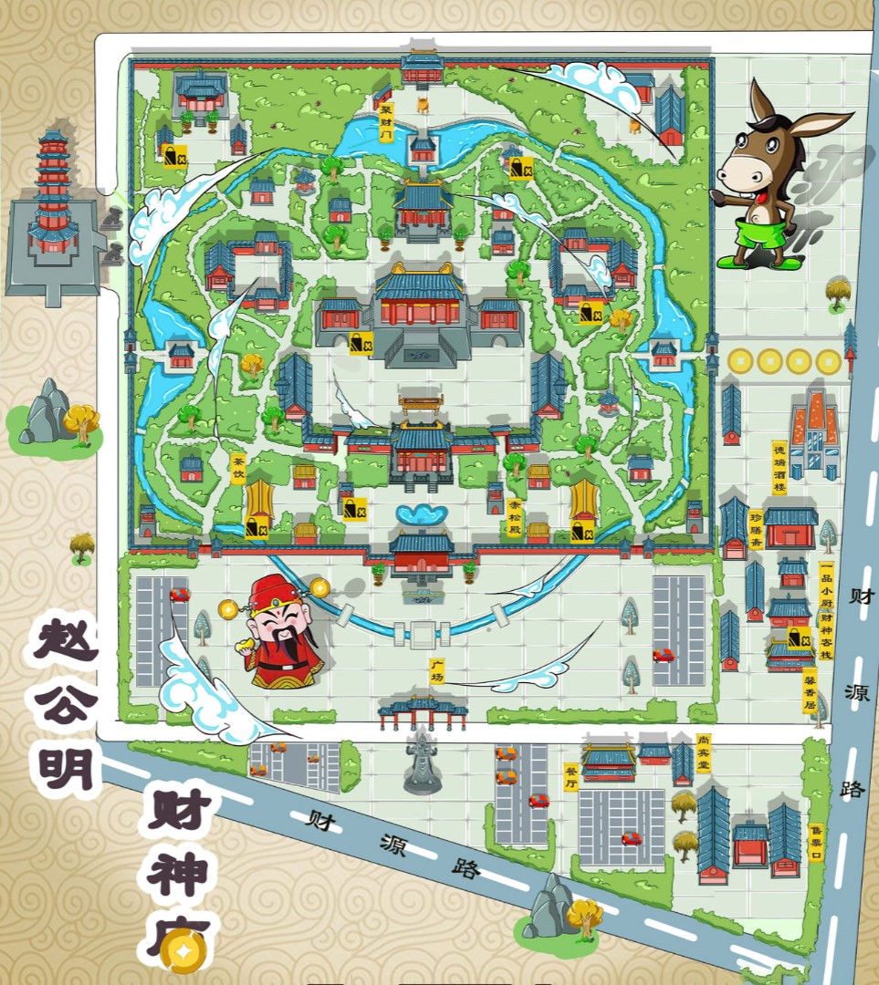 仙桃寺庙类手绘地图